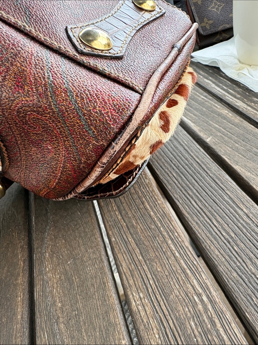 Etro Rare Brown and Cream Animal-Print Satchel with Gold Hardware - Picture 10 of 17